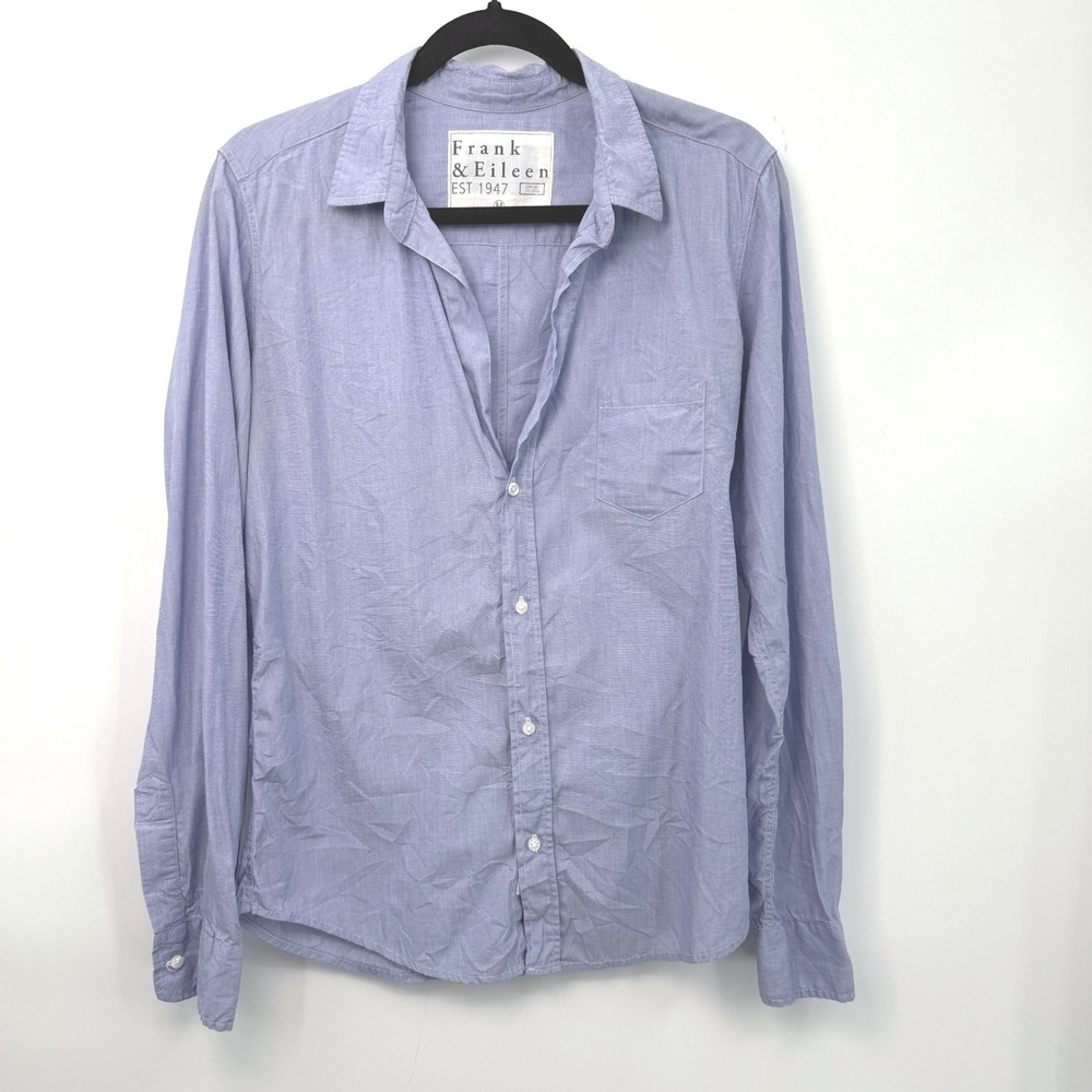 Frank Eileen Barry Shirt Women M Blue Striped Coastal Minimalist Preppy Designer